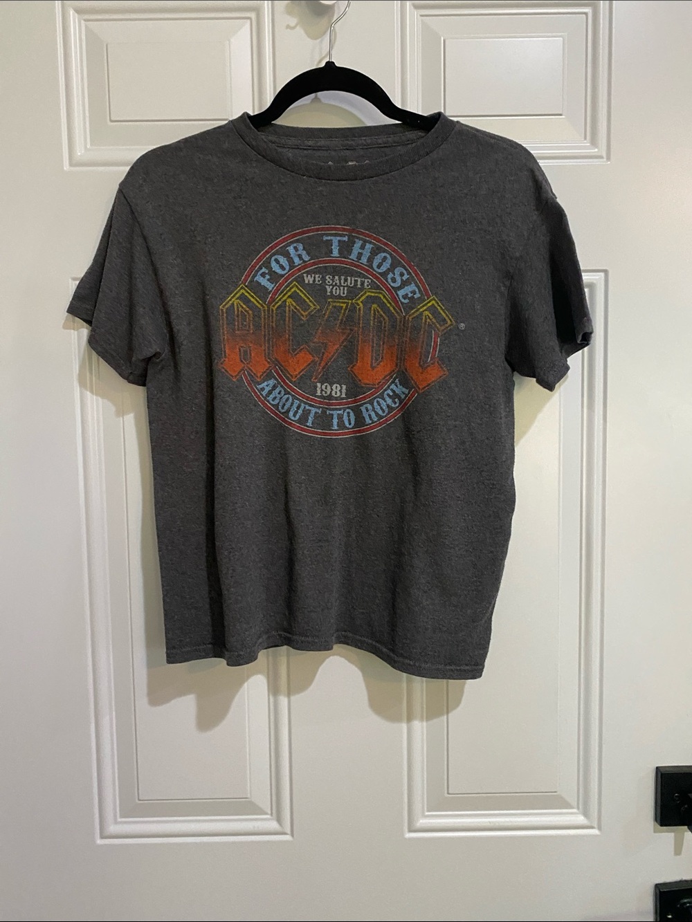 AC/DC Short Sleeve Graphic Tee - Charcoal with Red & Yellow Logo